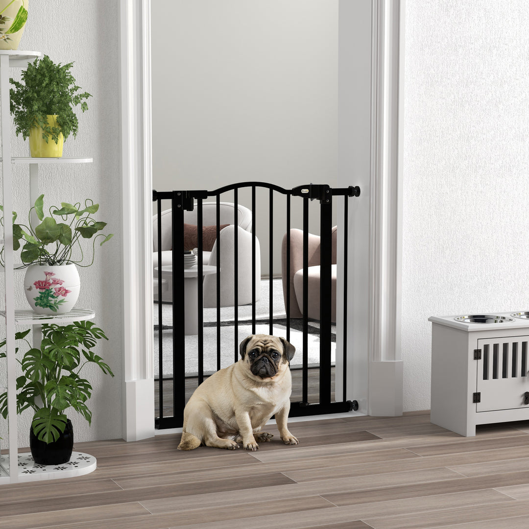 Metal 74-80cm Adjustable Pet Gate Safety Barrier w/ Auto-Close Door Black