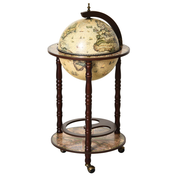 Portable Globe Bar Cart: Antique-Inspired Beverage Trolley with Wheels