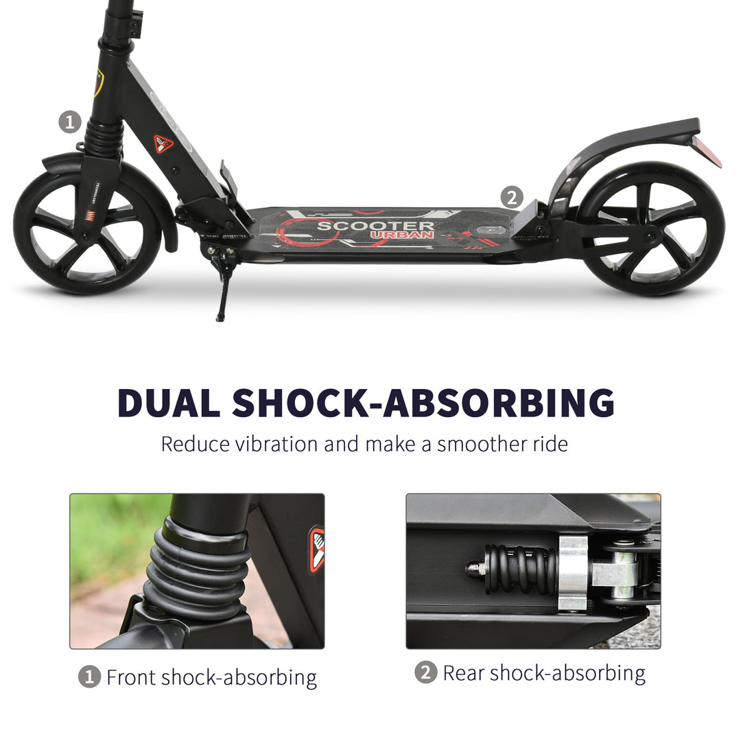 Folding Kick Scooter 2 Big Wheels Teens Adult 14+ Adjustable Ride On Black