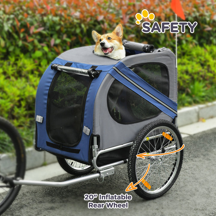 Dog Bike Trailer Pet Bicycle Trailer Foldable Dog Cat Bike Carrier with Suspension- Blue