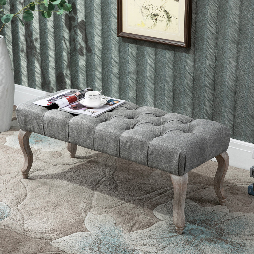 Tufted Upholstered Accent Bench Window Seat Bed End Stool Fabric Ottoman for Living Room