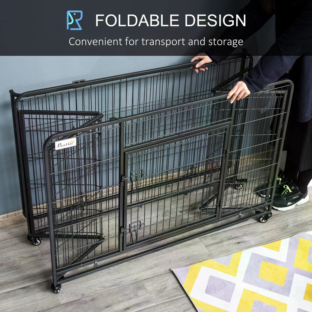 Folding Heavy-Duty Dog Crate: Double Door Pet Kennel with Removable Tray