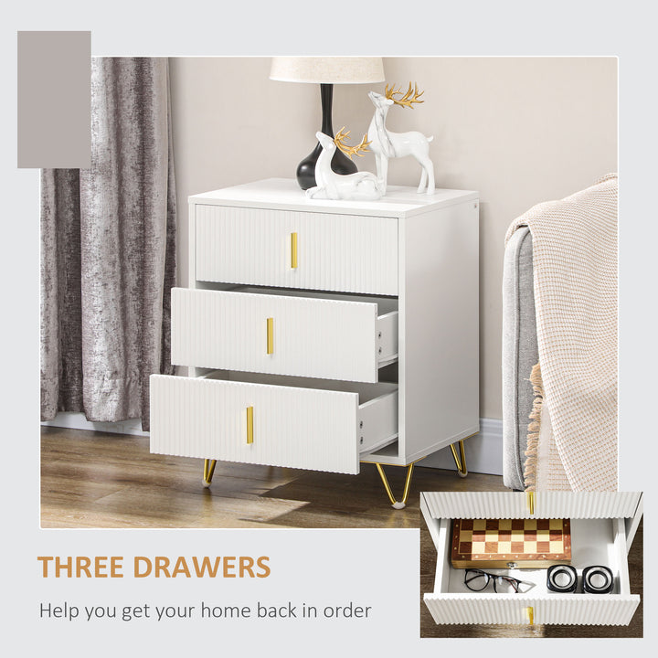 Elegant Chest of Three Drawers - White/Gold-Tone