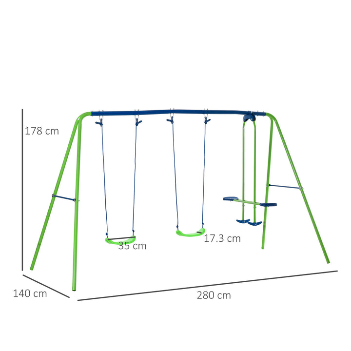 Metal Swings & Seesaw Set Double Seats with a Height Adjustable Children Outdoor Backyard Play Set for Toddlers Over 3 Years Old