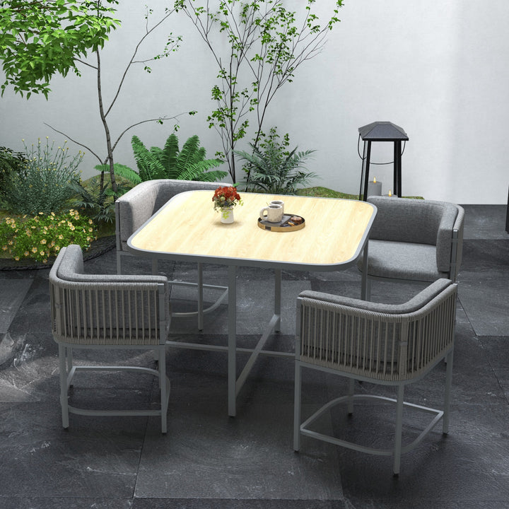 5 Pieces PE Rattan Dining Sets with Cushions