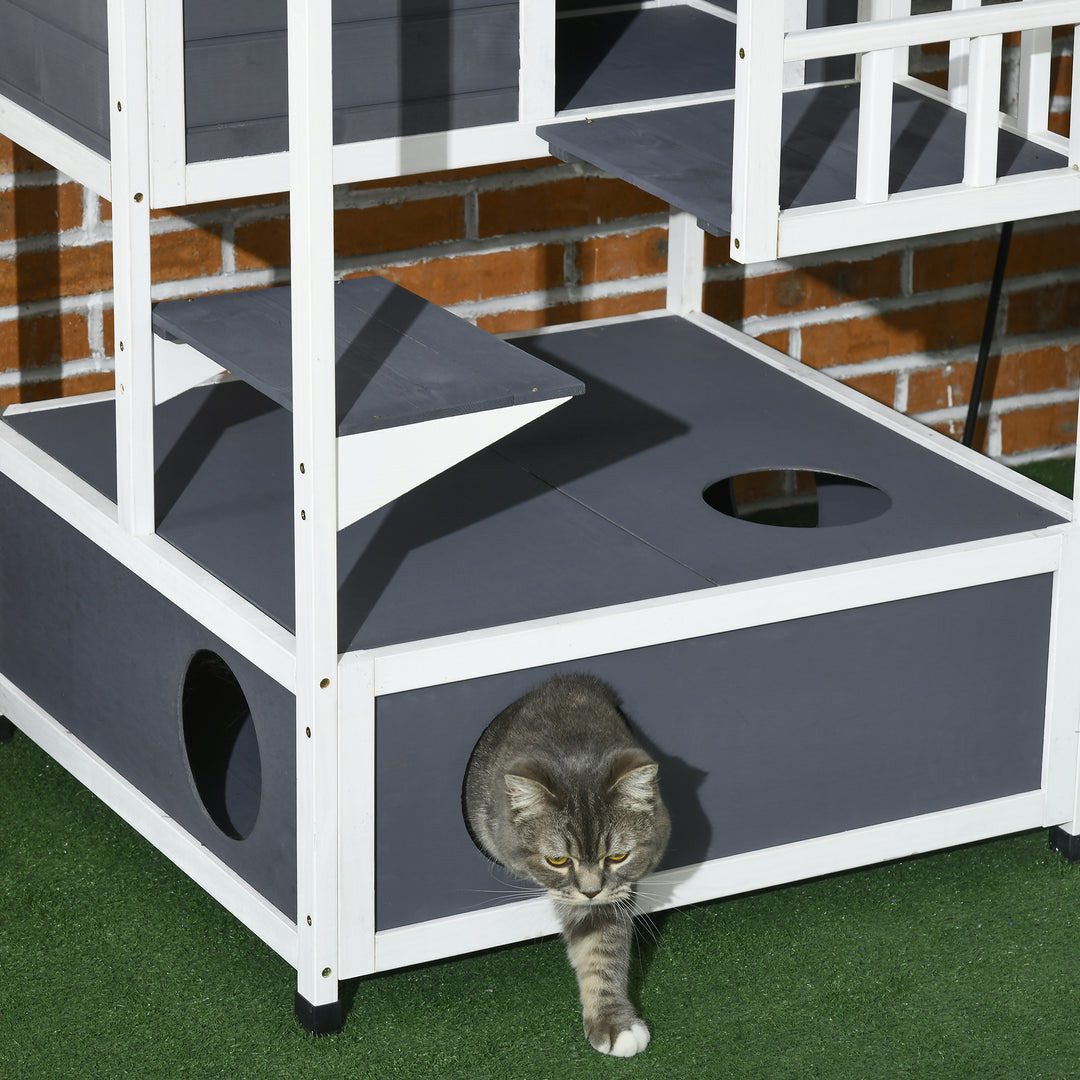 Cats Fir Wood 3-Tier Waterproof Play House Grey