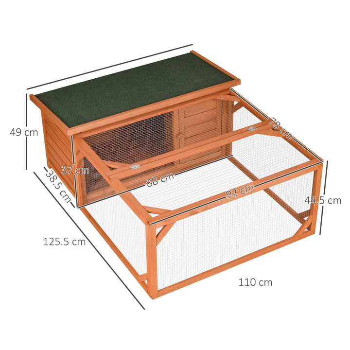 Guinea Pigs Hutches Small Animal House Off-ground Ferret Bunny Cage Backyard w/ Openable Main House & Run Roof 125.5 x 100 x 49cm