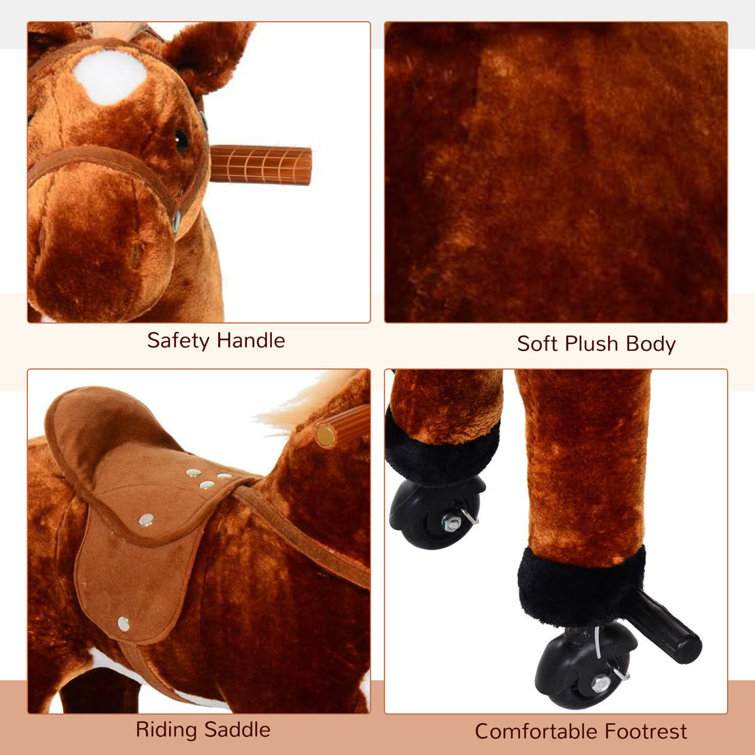 Kids Plush Ride On Walking Horse W/Sound-Brown