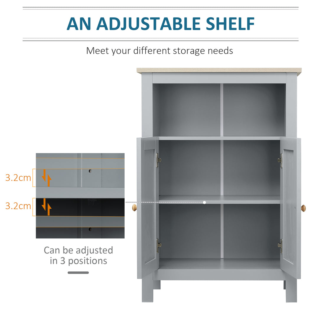 kleankin Bathroom Floor Storage Cabinet Free Standing Unit w/ Compartment Adjustable Shelf Double-door Design