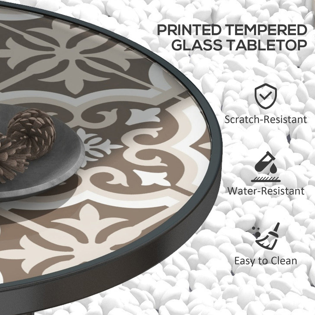 Tempered Glass Top Garden Table with Glass Printed Design