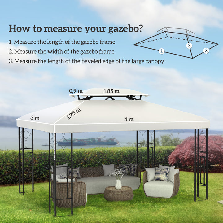 3x4m Gazebo Replacement Roof Canopy 2 Tier Top UV Cover Garden Patio Outdoor Sun Awning Shelters Cream (TOP ONLY)