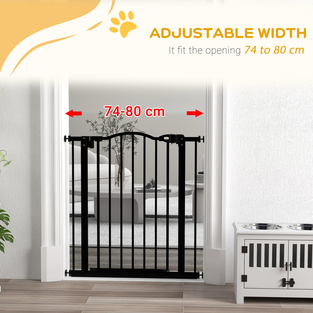 Metal 74-80cm Adjustable Pet Gate Safety Barrier w/ Auto-Close Door Black