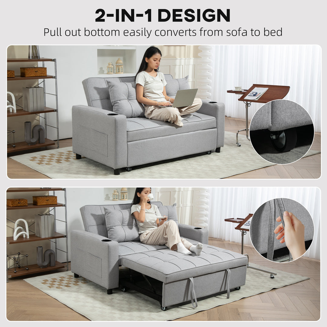 Two-Seater Pull-Out Sofa Bed - Light Grey