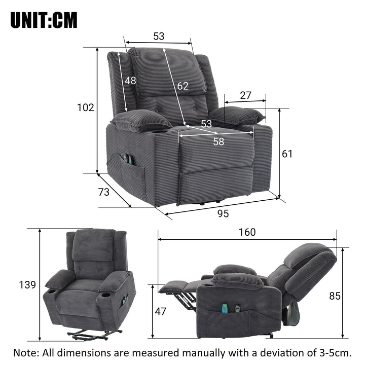 Remote Control Upholstered Oversized Power Lift Recliner Chair for Elderly with Heat