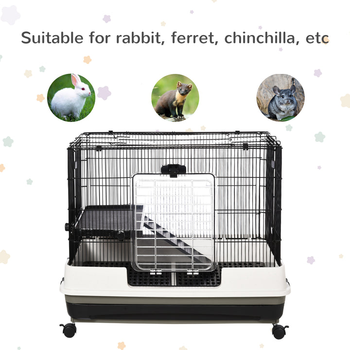 Small Animal Steel Wire Rabbit Cage Pet Play House W/ Waste Tray Black