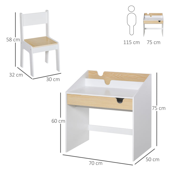 Kids Desk and Chair Set 2 Pieces Children Study Table with Storage Pull-Out Drawer Bookshelf for 3-6 Years Writing