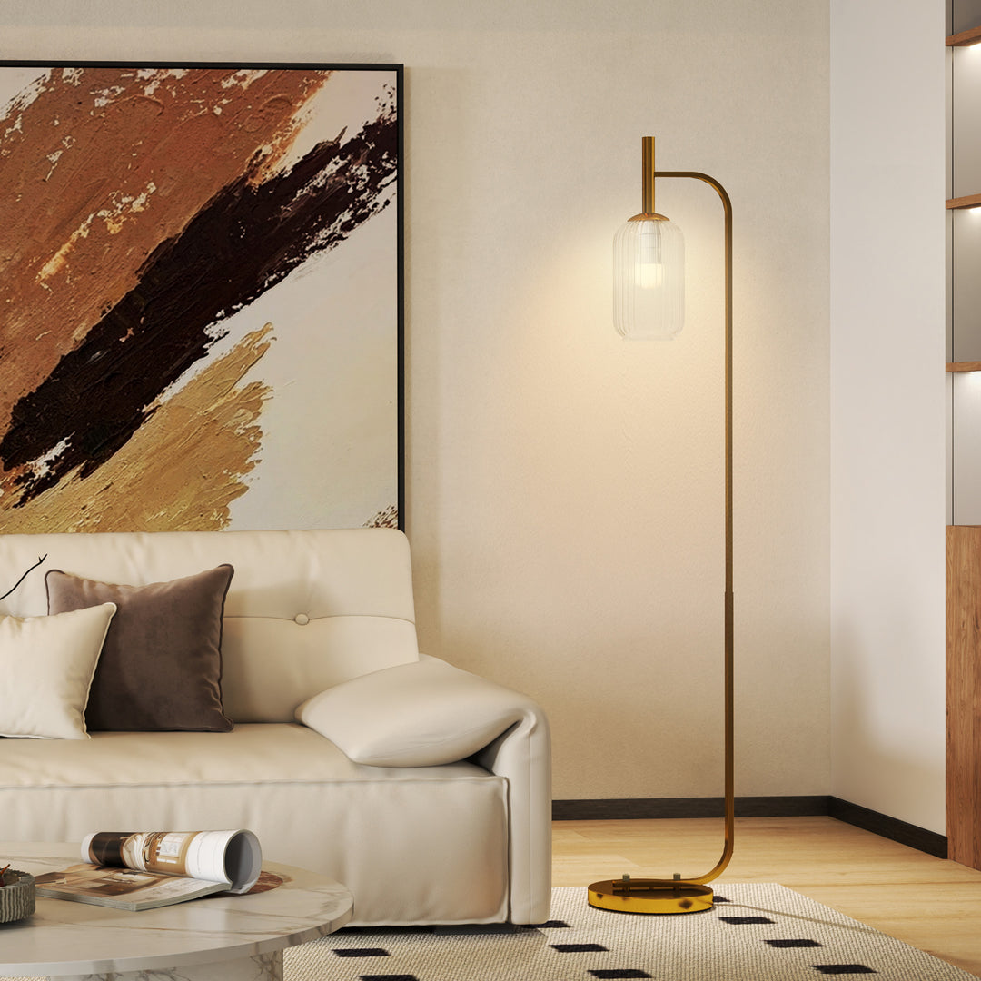 Floor Lamp for Living Room with Glass Lampshade