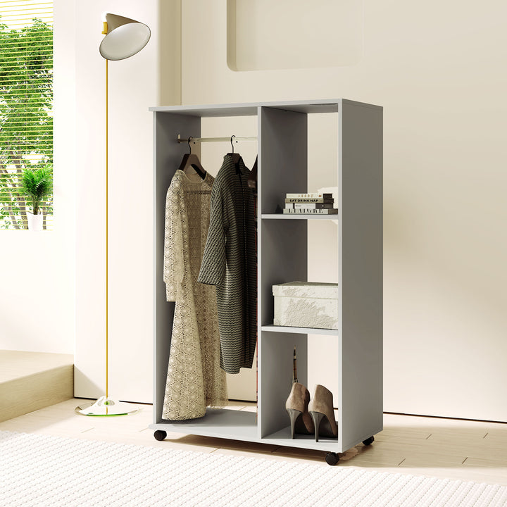 HOMCOM Open Wardrobe on Wheels, Grey