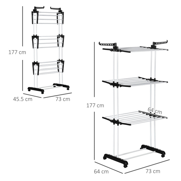 Laundry Drying Rack: Foldable 4-Tier Steel Clothes Airer with Castors