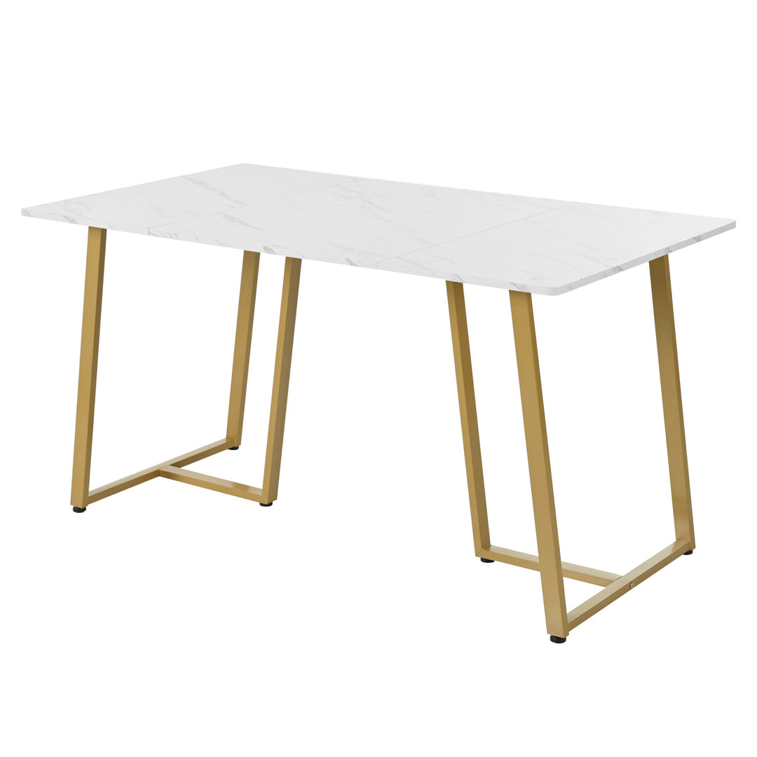 Modern Rectangular Extendable Dining Table with Marble Pattern & Metal Legs