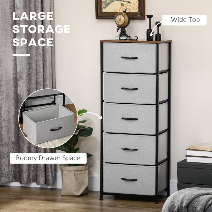 Dresser with 5 Fabric Drawers, Steel Frame, Grey