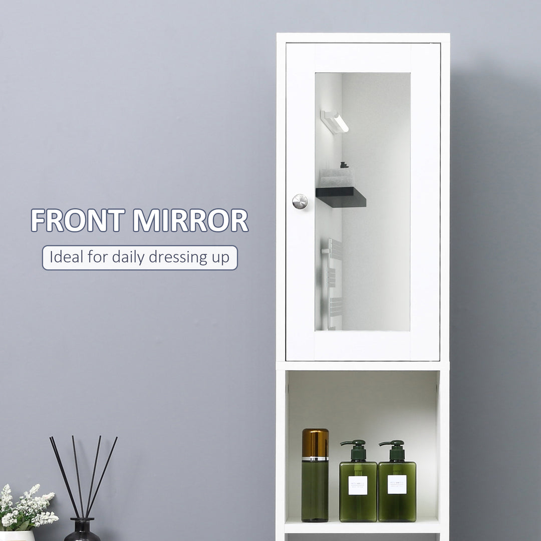 kleankin Free Standing Bathroom Cabinet with Mirror, Tallboy Unit with Adjustable Shelves, 30W x 28D x 180Hcm, White Aosom UK