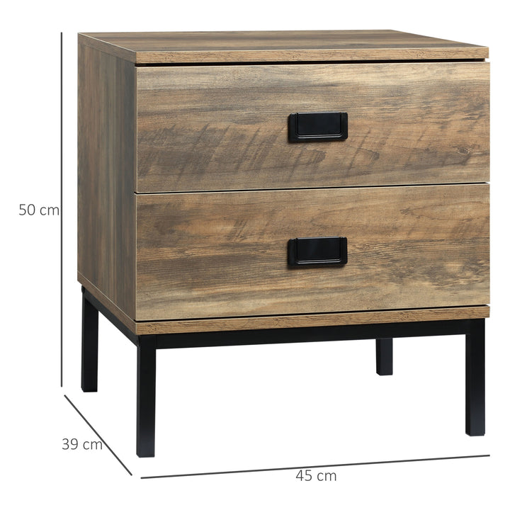 HOMCOM Retro Bedside Units: Metal Frame Side Tables with 2 Drawers