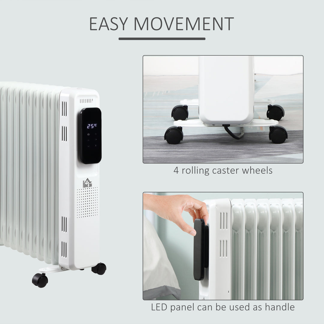 2720W Oil Filled Radiator 11 Fin Portable Electric Heater w/ LED Display 24Hrs Timer Three Heat Settings Adjustable Thermostat-White