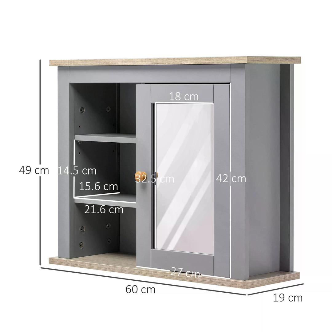 Kleankin Wall-Mounted Bathroom Mirror Cabinet, Grey