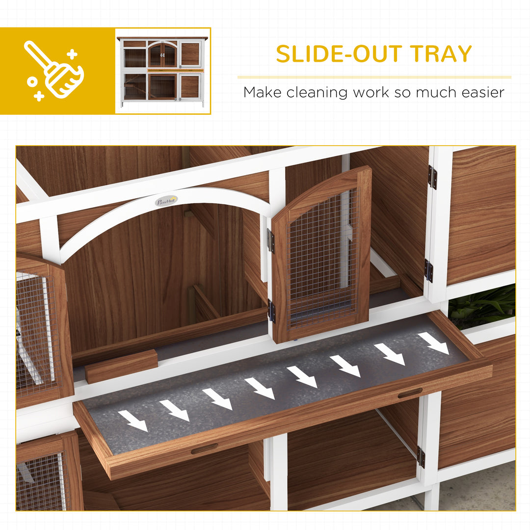 Two-Tier Wooden Pet Hutch with Openable Roof