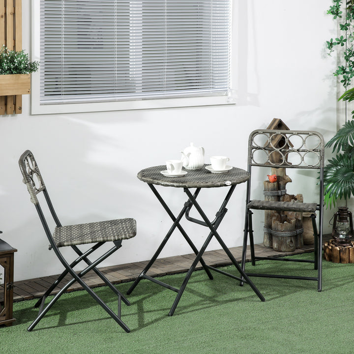 Handwoven Rattan Bistro Set: 3-Piece Folding Chairs & Table