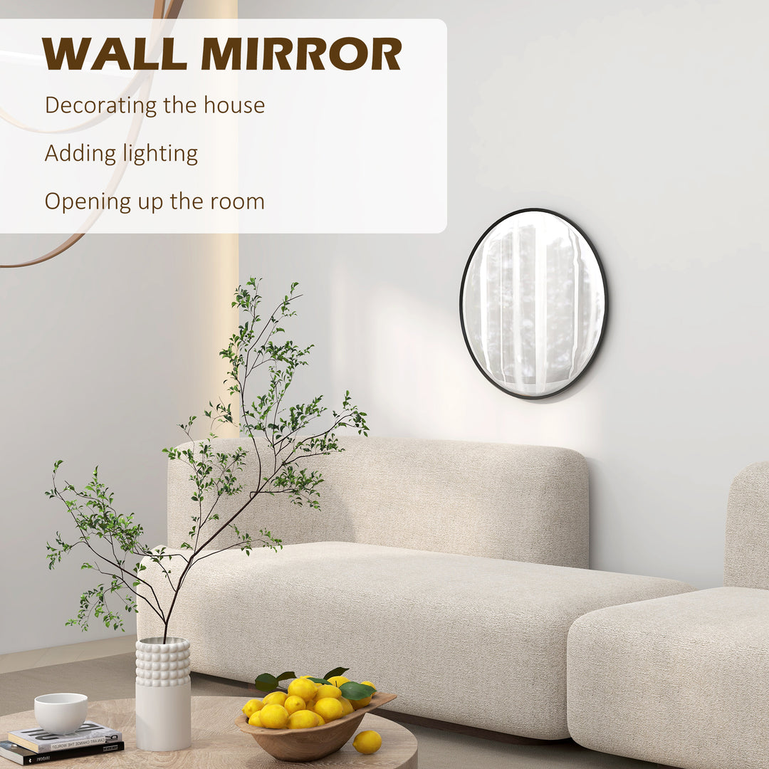 HOMCOM Modern Round Wall Mirror, 61cm Decorative Mirror for Bedroom, Living Room, Bathroom Decor, Black. Aosom UK