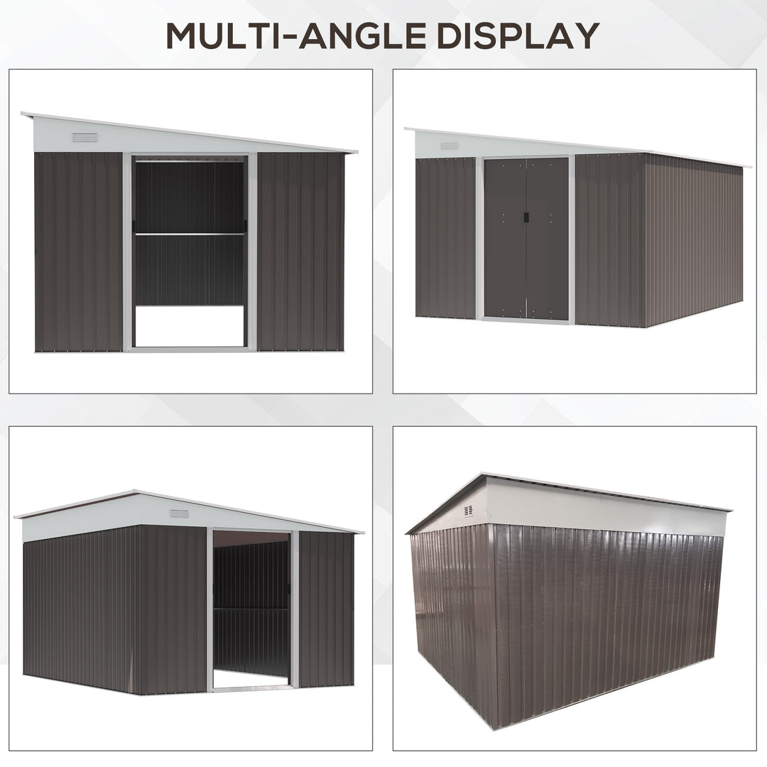 11 x 9 ft Metal Garden Storage Shed Sloped roof Tool House with Double Sliding Doors and 2 Air Vents