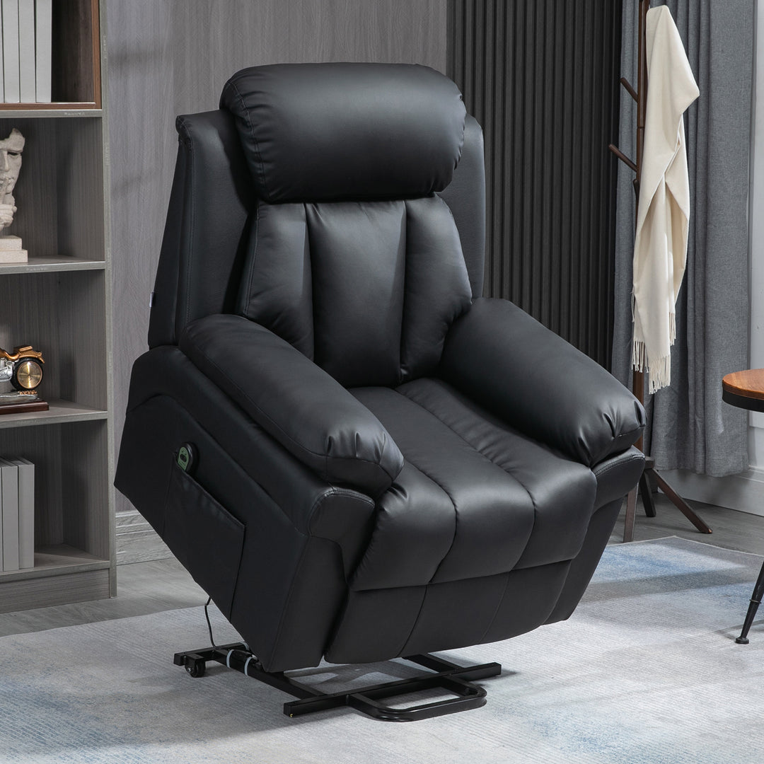 Lift Stand Assistance Chair Recliner Sofa PU Leather Extra Padded Design Electric Power w/ Remote Black