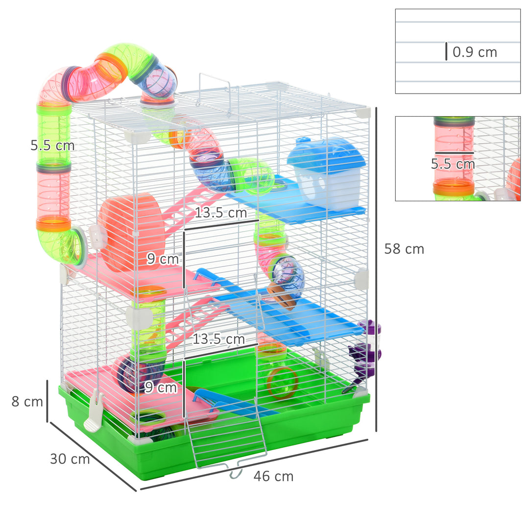 5 Tier Hamster Cage Carrier Habitat Small Animal House w/ Exercise Wheels Tunnel Tube Water Bottle Dishes for Dwarf Mice