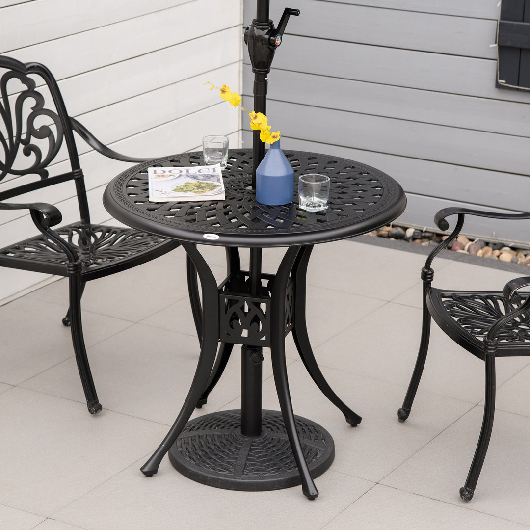 78cm Round Garden Dining Table Bistro Set with Parasol Hole Antique Cast Aluminium Outdoor Table