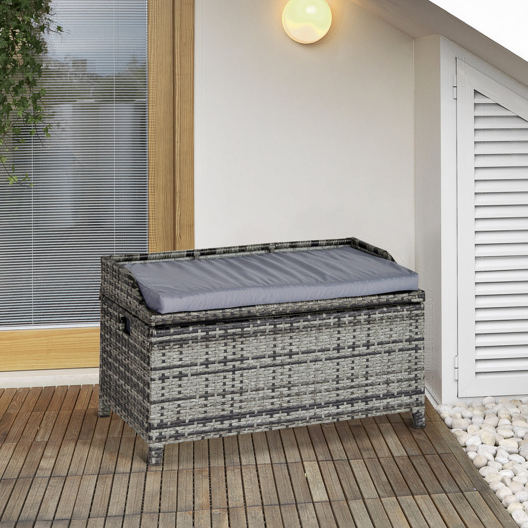 Waterproof Patio PE Rattan Wicker Storage Basket Box Bench Seat Furniture w/ Cushion Mixed Grey