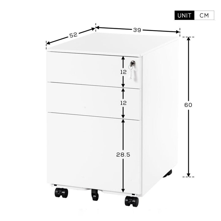 Lockable Mobile File Cabinet with 3 Drawers