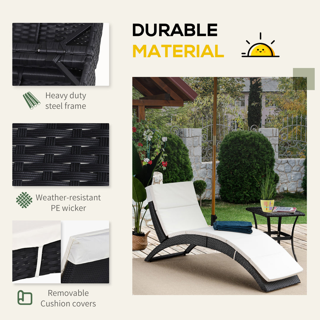 Garden Patio Rattan Wicker Folding Sun Lounger Recliner Bed Chair with Cushion for Outdoor