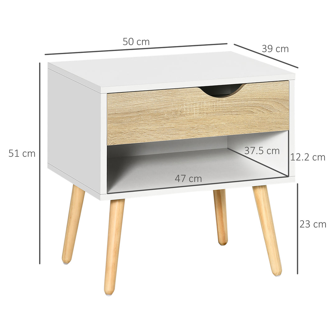 Set of 2 Bedside Table with Drawer and Shelf