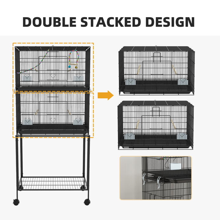 Double Stackable Bird Cage on Wheels w/ Stand