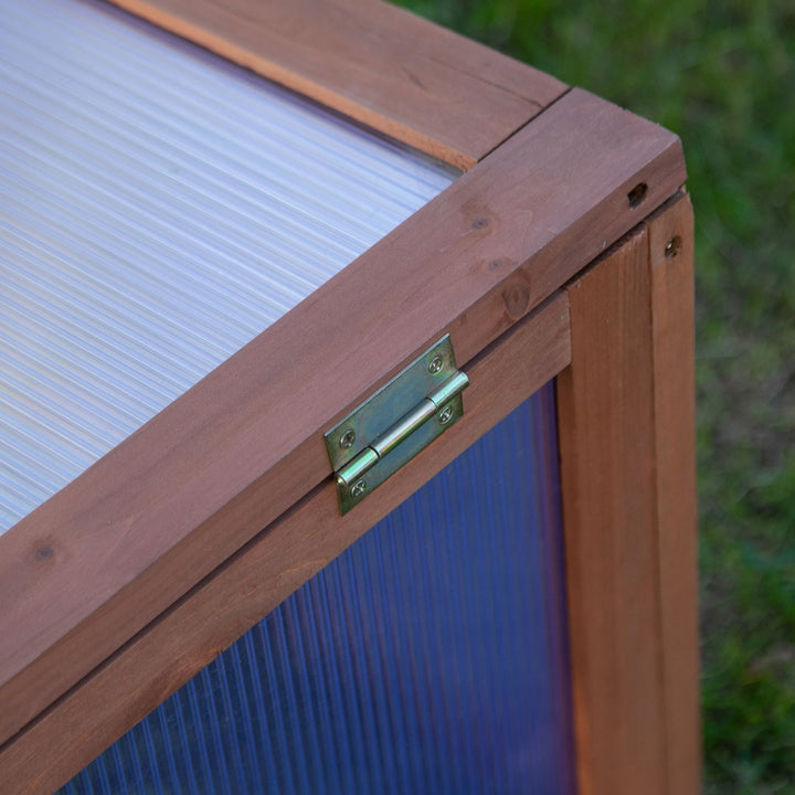 Wooden Framed Polycarbonate Cold Frame Greenhouse for Plants Outdoor w/ Openable & Tilted Top Cover