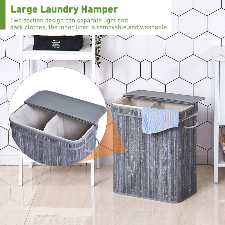 Laundry Locker: Dual-Compartment Wooden Basket with Lid