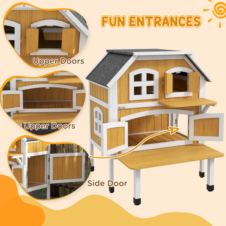 Outdoor Cat Shelter 2 Tiers Wooden Feral Cat House with Openable Asphalt Roof