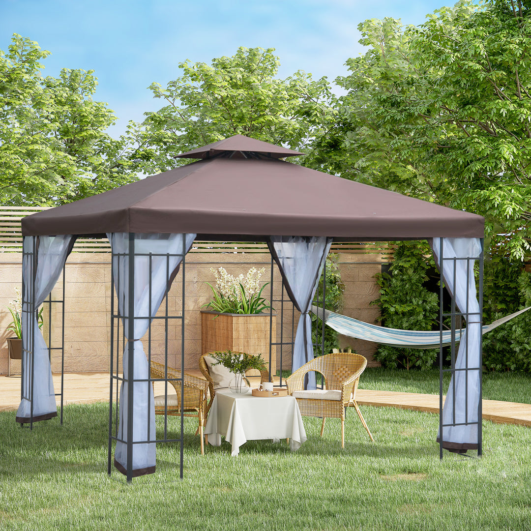 3 x 3(m) Patio Gazebo Canopy Garden Pavilion Tent Shelter with 2 Tier Roof and Mosquito Netting