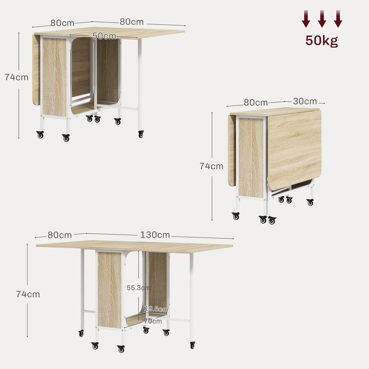 Folding Kitchen Table w/ 6 Wheels and Storage Shelf