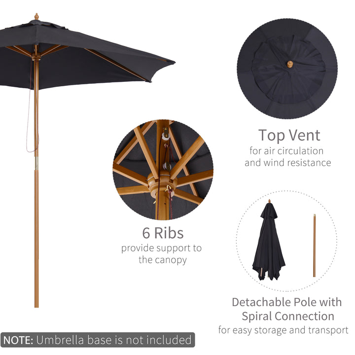 Wooden Patio Parasol: 2.5m Outdoor Sun Umbrella