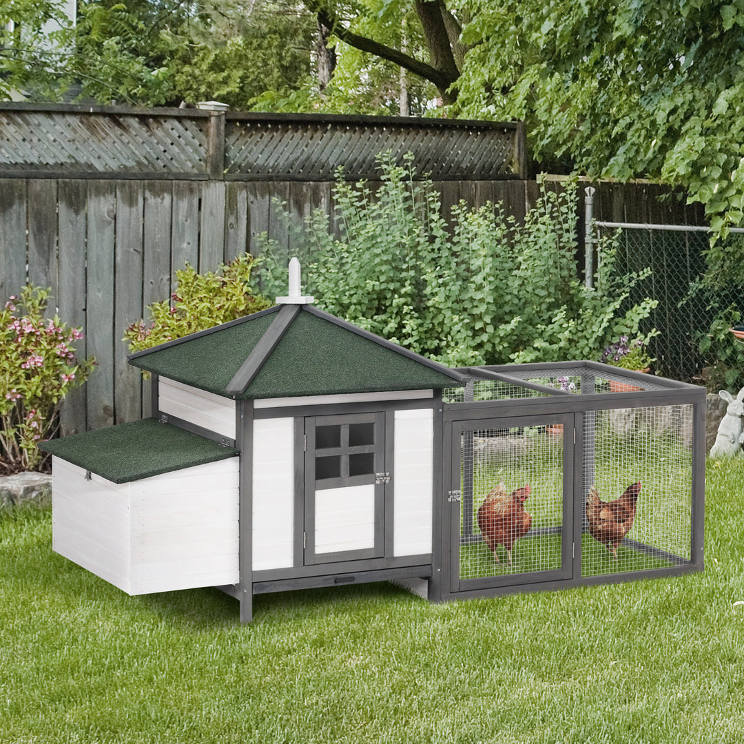 Chicken Coop Small Animal Pet Cage Wooden Chicken Hutch w/ Nesting Box Outdoor Run Backyard