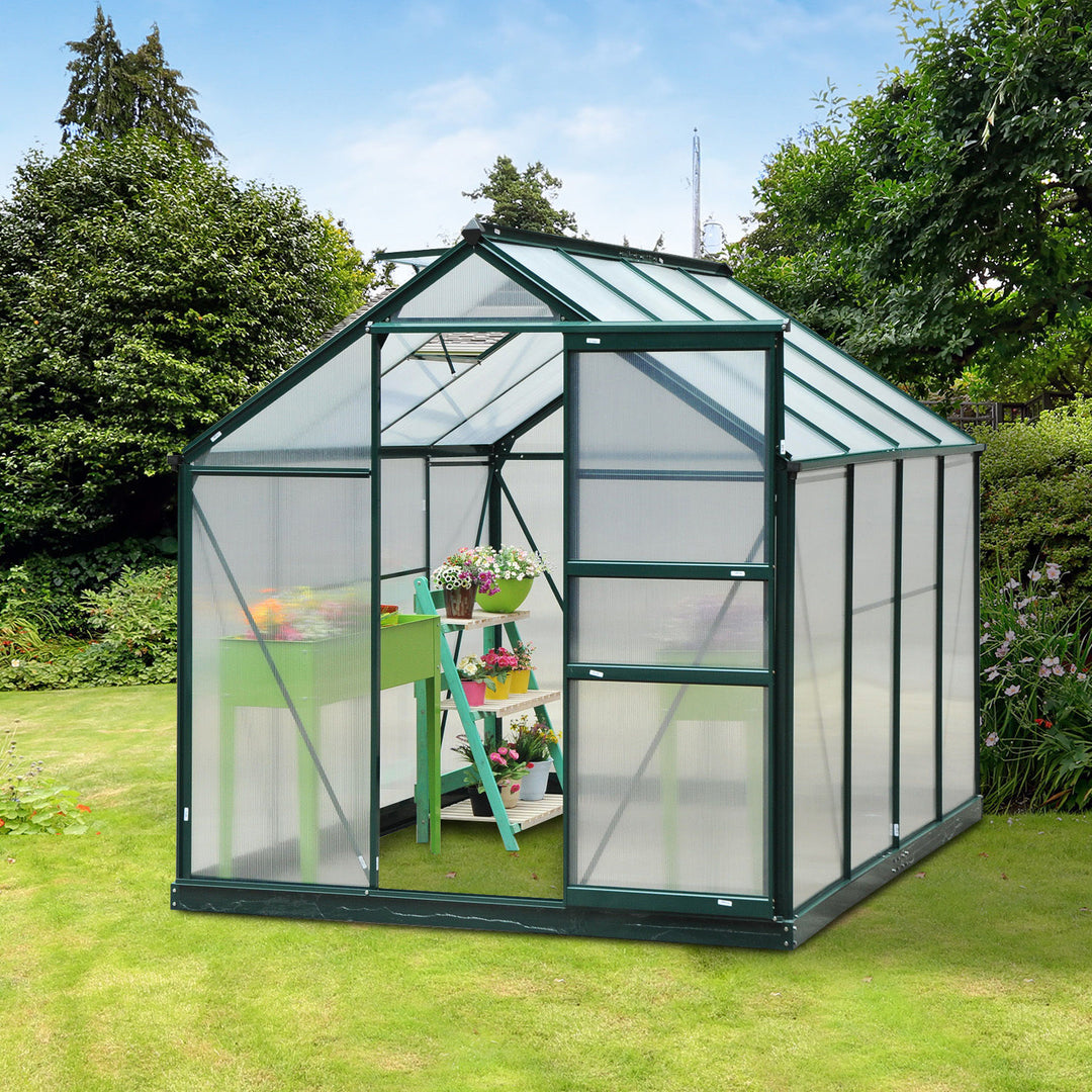 Large Walk-In Greenhouse Aluminium Frame Greenhouse Garden Plants Grow Galvanized Base w/ Slide Door