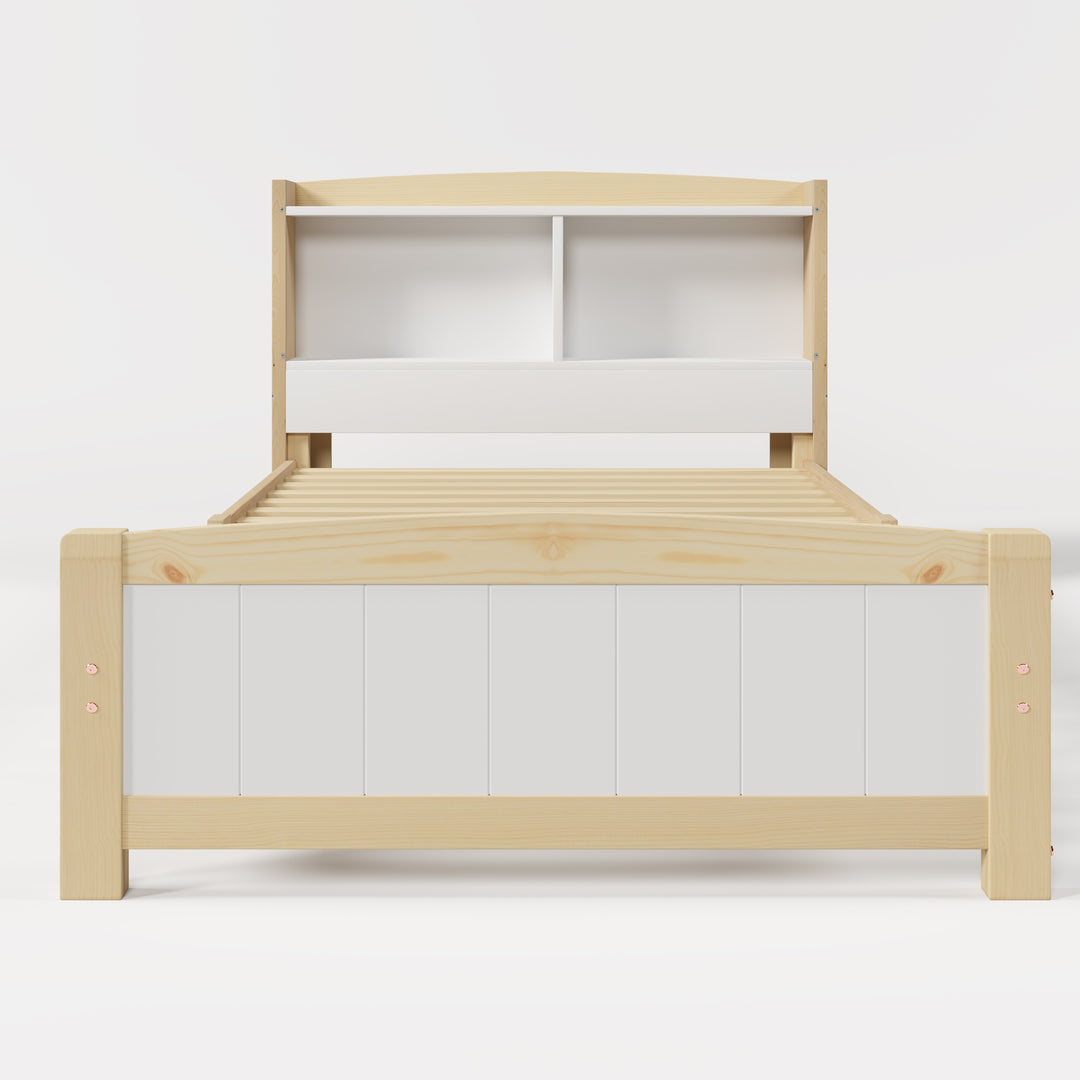 Solid Wooden Single Bed Frame with Storage Headboard